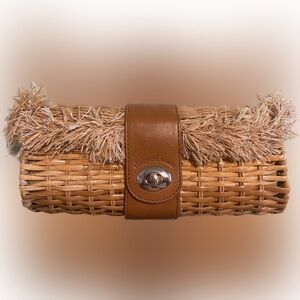 Vineyard Vines Natural Wicker and Leather Miniaudierre Clutch-Handbag-Purse